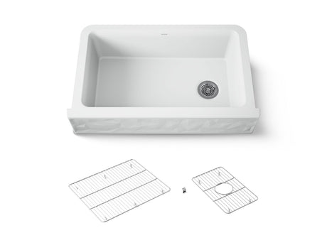 Cairn® 34" undermount single-bowl farmhouse kitchen sink with faceted design