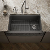 Cairn® 34" undermount single-bowl farmhouse kitchen sink with faceted design