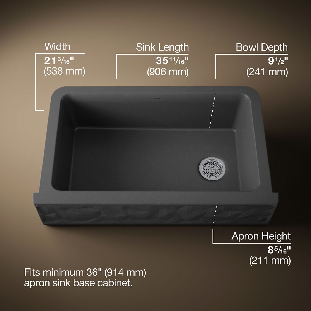 Cairn® 34" undermount single-bowl farmhouse kitchen sink with faceted design