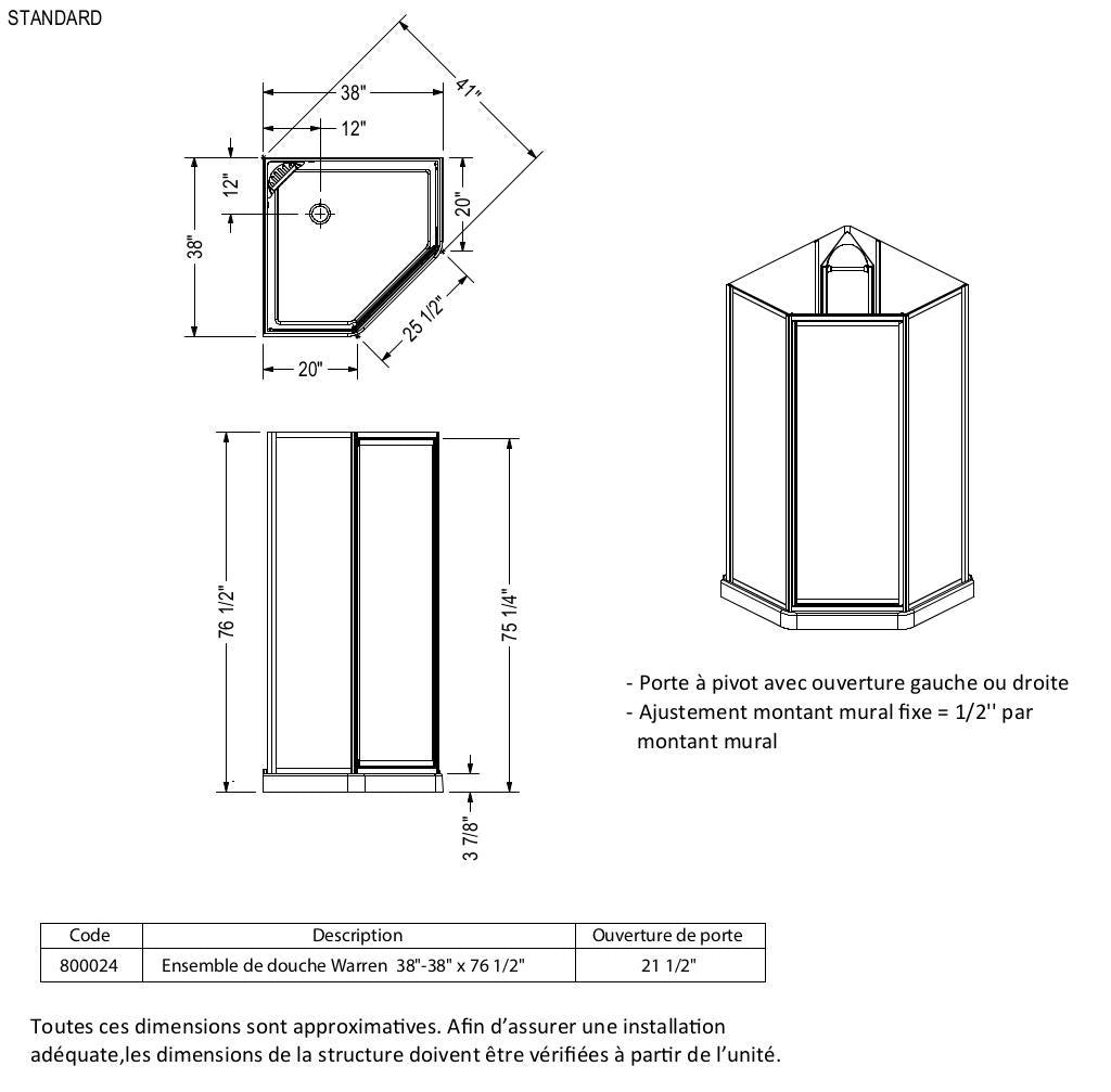 Scarlet 32 x 32 Acrylic Corner Drain Shower Kit in Black with Clear Glass in Chrome