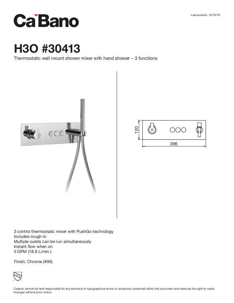 Thermostatic wall mount shower mixer with hand shower - 3 functions