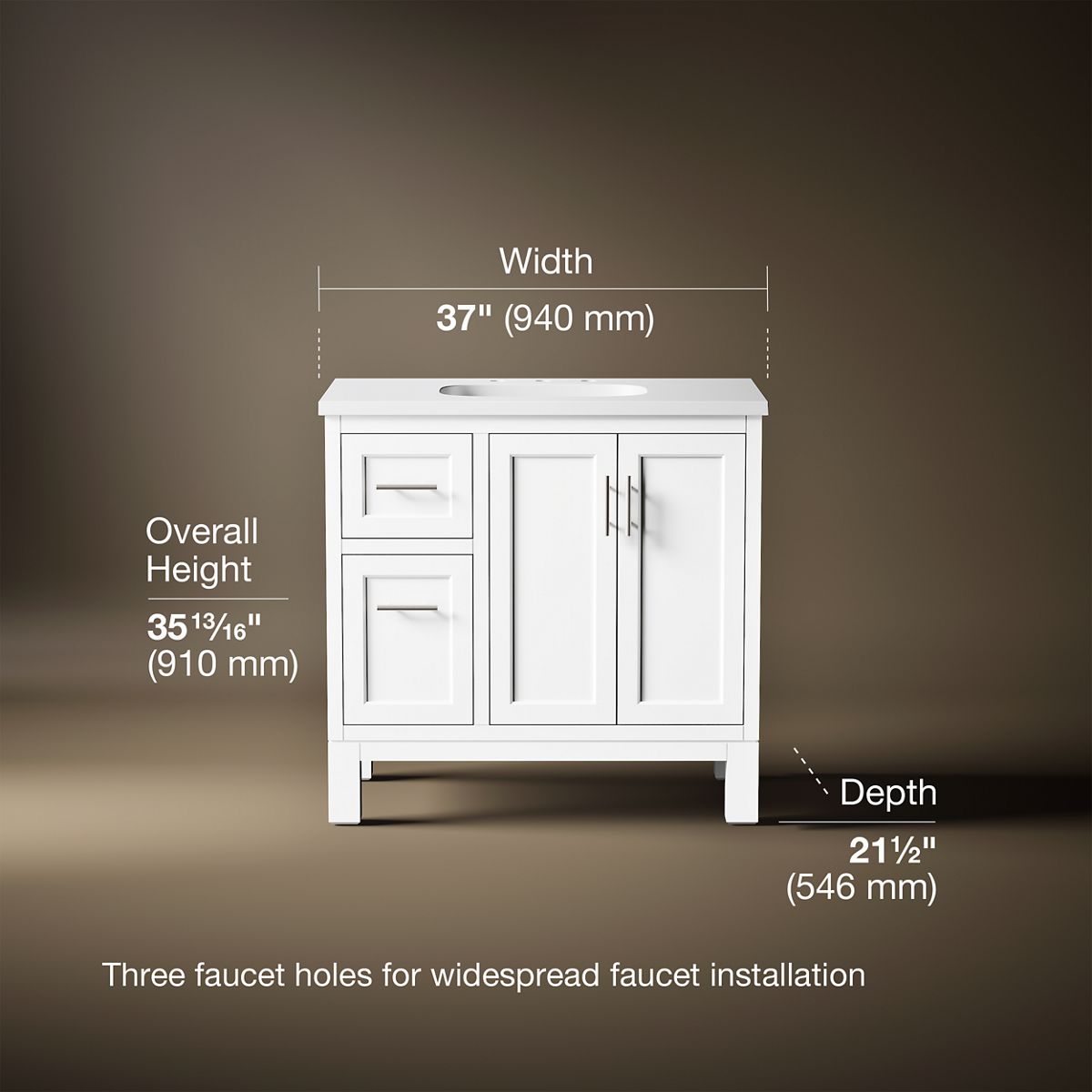 Quo® 36" bathroom vanity cabinet with sink and quartz top