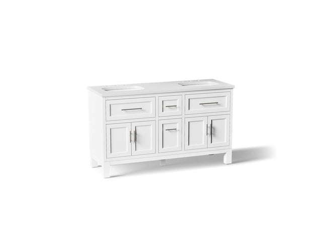Quo® 60" bathroom vanity cabinet with sinks and quartz top