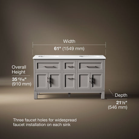 Quo® 60" bathroom vanity cabinet with sinks and quartz top