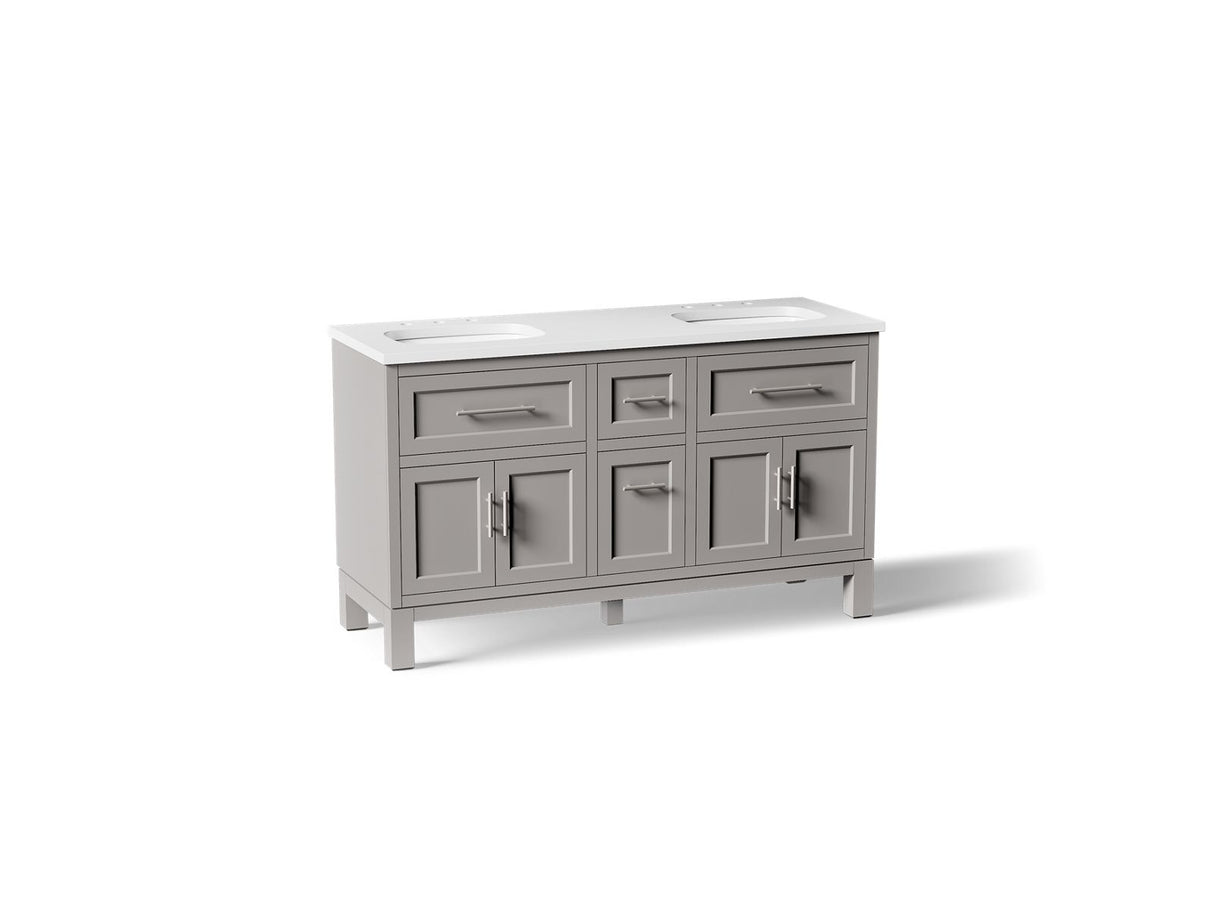 Quo® 60" bathroom vanity cabinet with sinks and quartz top