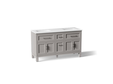 Quo® 60" bathroom vanity cabinet with sinks and quartz top