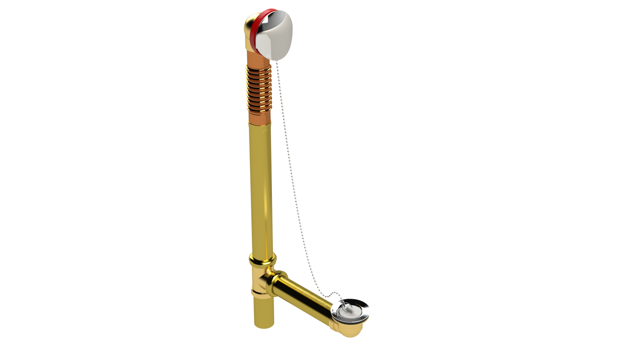 BRASS OFFSET WASTE & OVERFLOW PLUG & CHAIN - EXTENDED (3142CS-20CP-S)