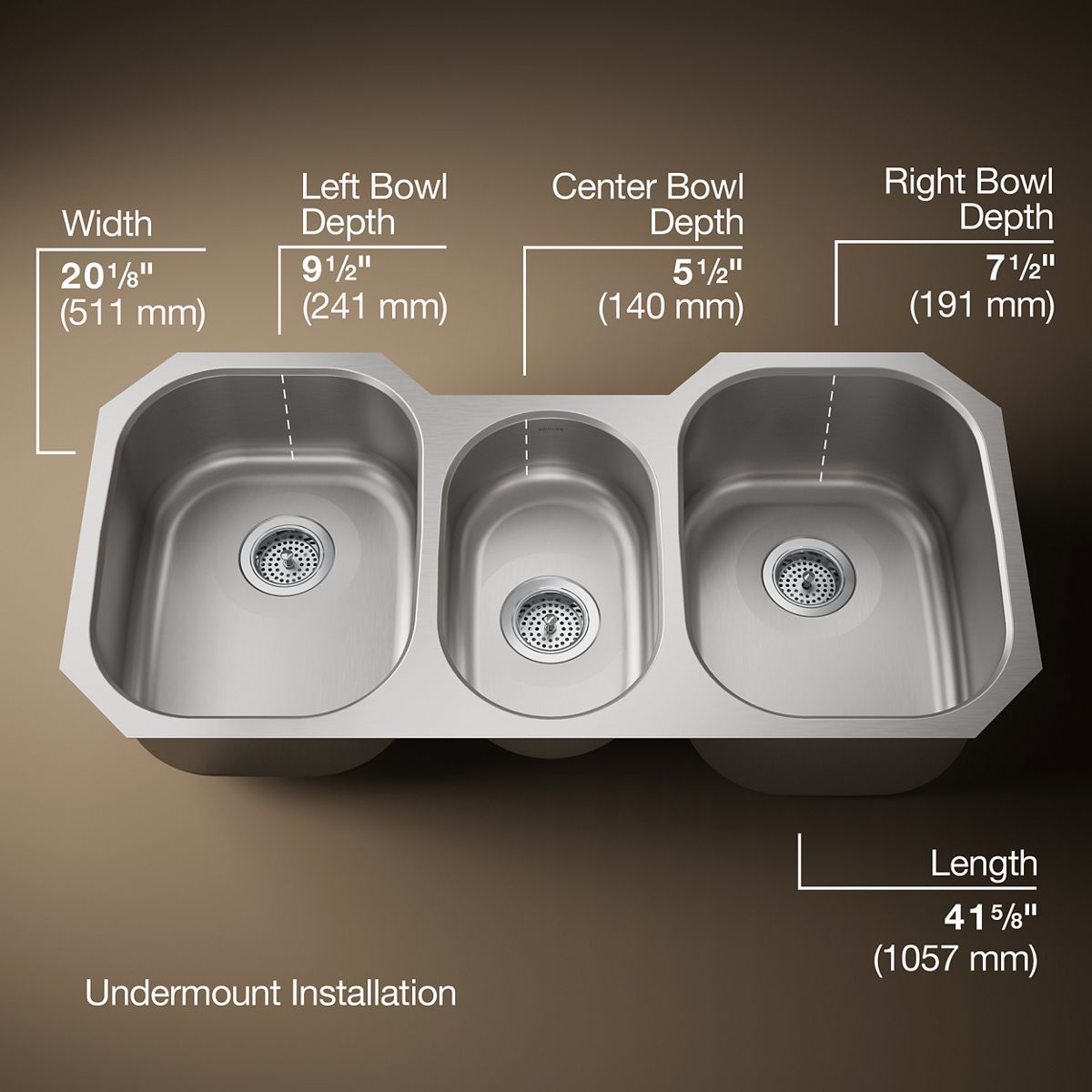 Undertone® 41-3/4" undermount triple-bowl kitchen sink