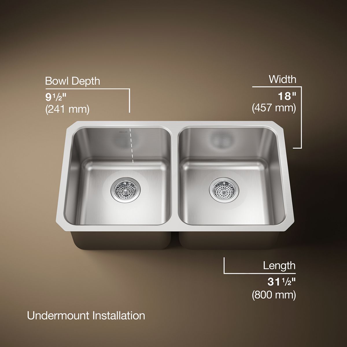 Undertone® 31-1/2" undermount double-bowl kitchen sink