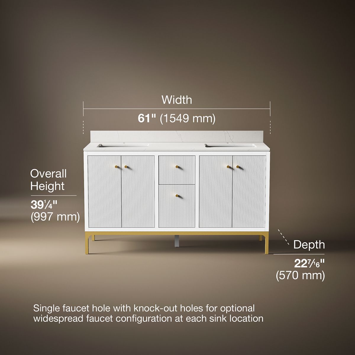 Calpa® 60" bathroom vanity cabinet with sinks and quartz top