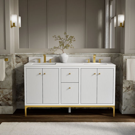 Calpa® 60" bathroom vanity cabinet with sinks and quartz top