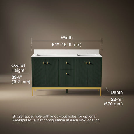 Calpa® 60" bathroom vanity cabinet with sinks and quartz top