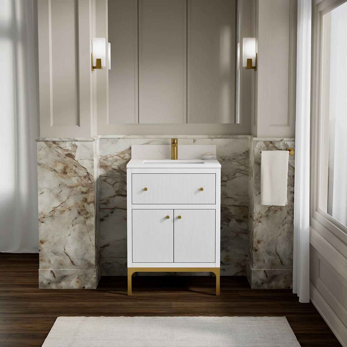Calpa® 24" bathroom vanity cabinet with sink and quartz top
