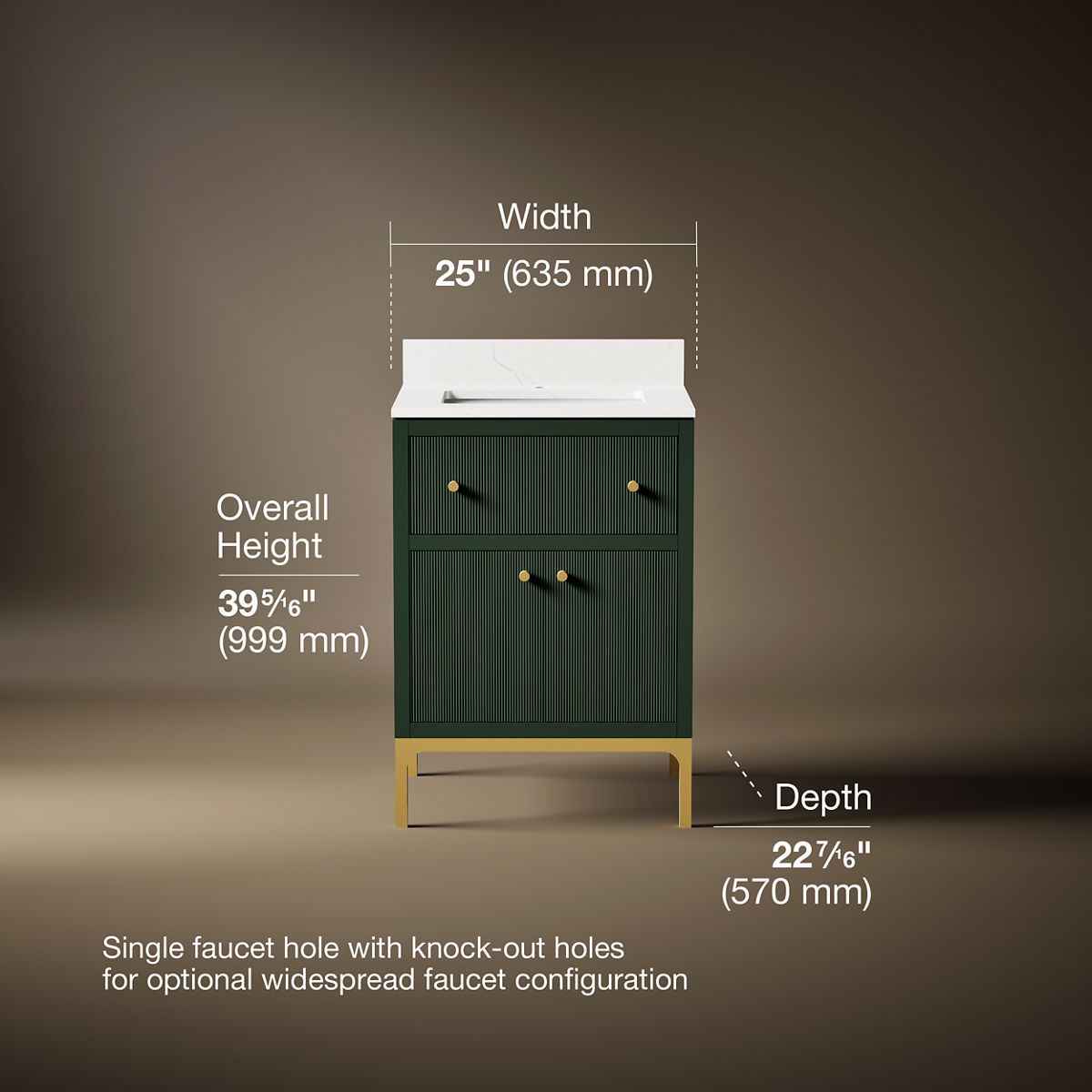 Calpa® 24" bathroom vanity cabinet with sink and quartz top