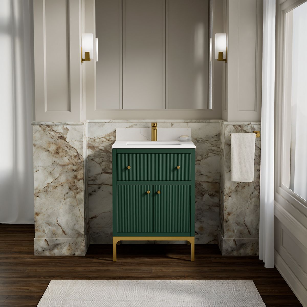 Calpa® 24" bathroom vanity cabinet with sink and quartz top