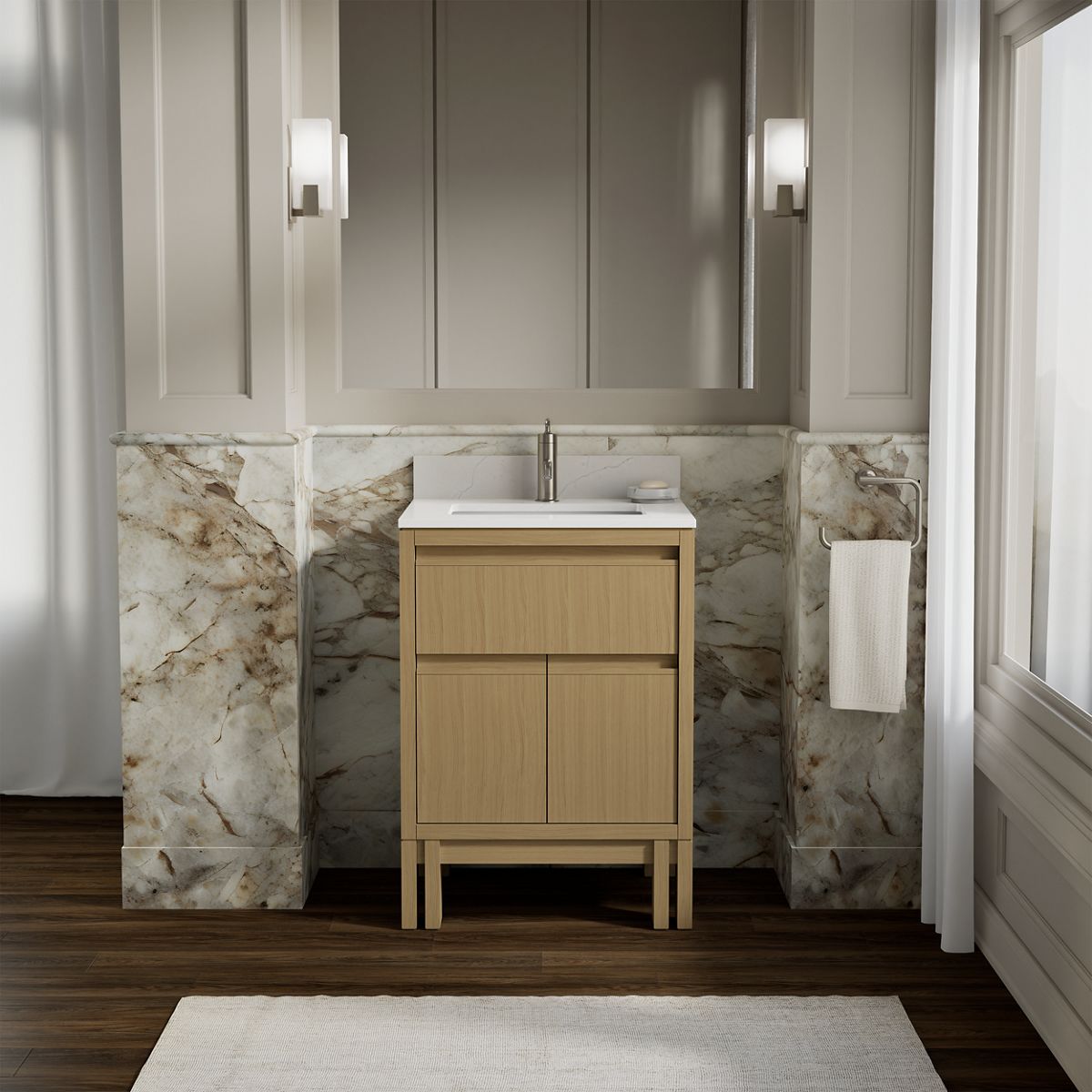 Solive™ 24" bathroom vanity cabinet with sink and quartz top