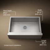 Strive® 32-1/2" undermount single-bowl farmhouse kitchen sink