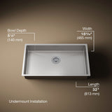 Strive® 32" undermount single-bowl kitchen sink