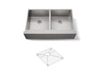Strive® 35-1/2" undermount double-bowl farmhouse kitchen sink with accessories