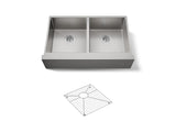 Strive® 35-1/2" undermount double-bowl farmhouse kitchen sink with accessories