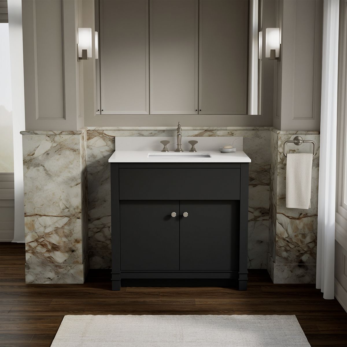 Alouette™ 36" bathroom vanity cabinet with sink and quartz top