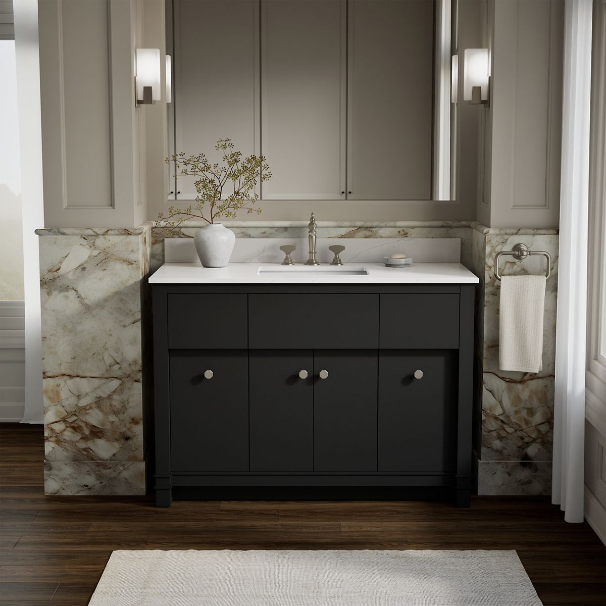 Alouette™ 48" bathroom vanity cabinet with sink and quartz top