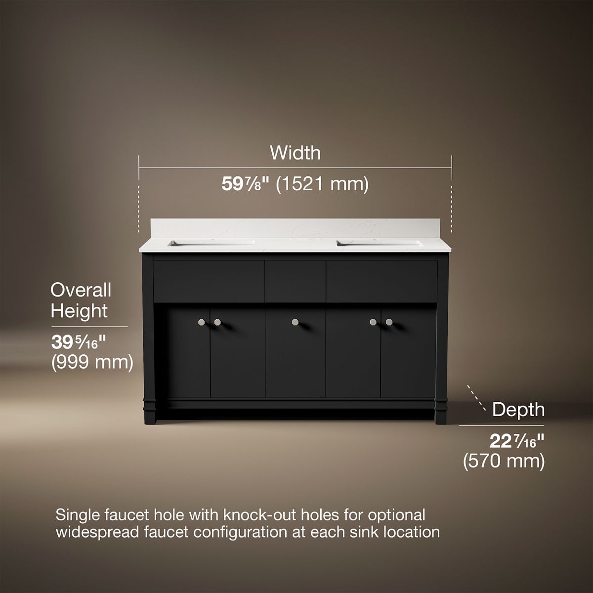 Alouette™ 60" bathroom vanity cabinet with sinks and quartz top
