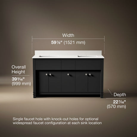Alouette™ 60" bathroom vanity cabinet with sinks and quartz top
