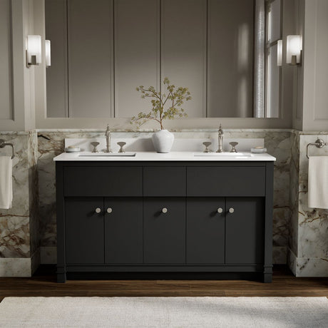 Alouette™ 60" bathroom vanity cabinet with sinks and quartz top