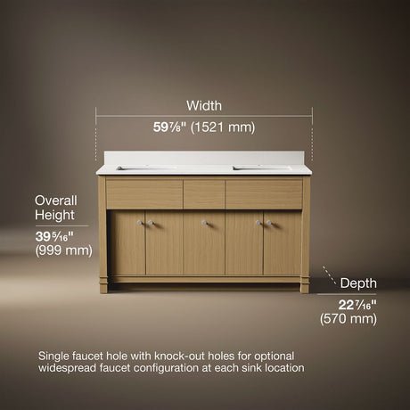 Alouette™ 60" bathroom vanity cabinet with sinks and quartz top