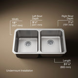 Undertone® 31-1/2" undermount double-bowl kitchen sink