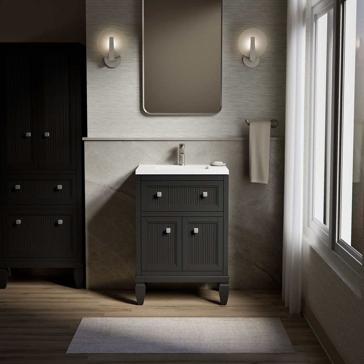 Hearthaven® 24" bathroom vanity cabinet with sink and quartz top