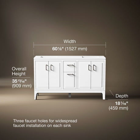 Seer® 60" bathroom vanity cabinet with sinks and quartz top