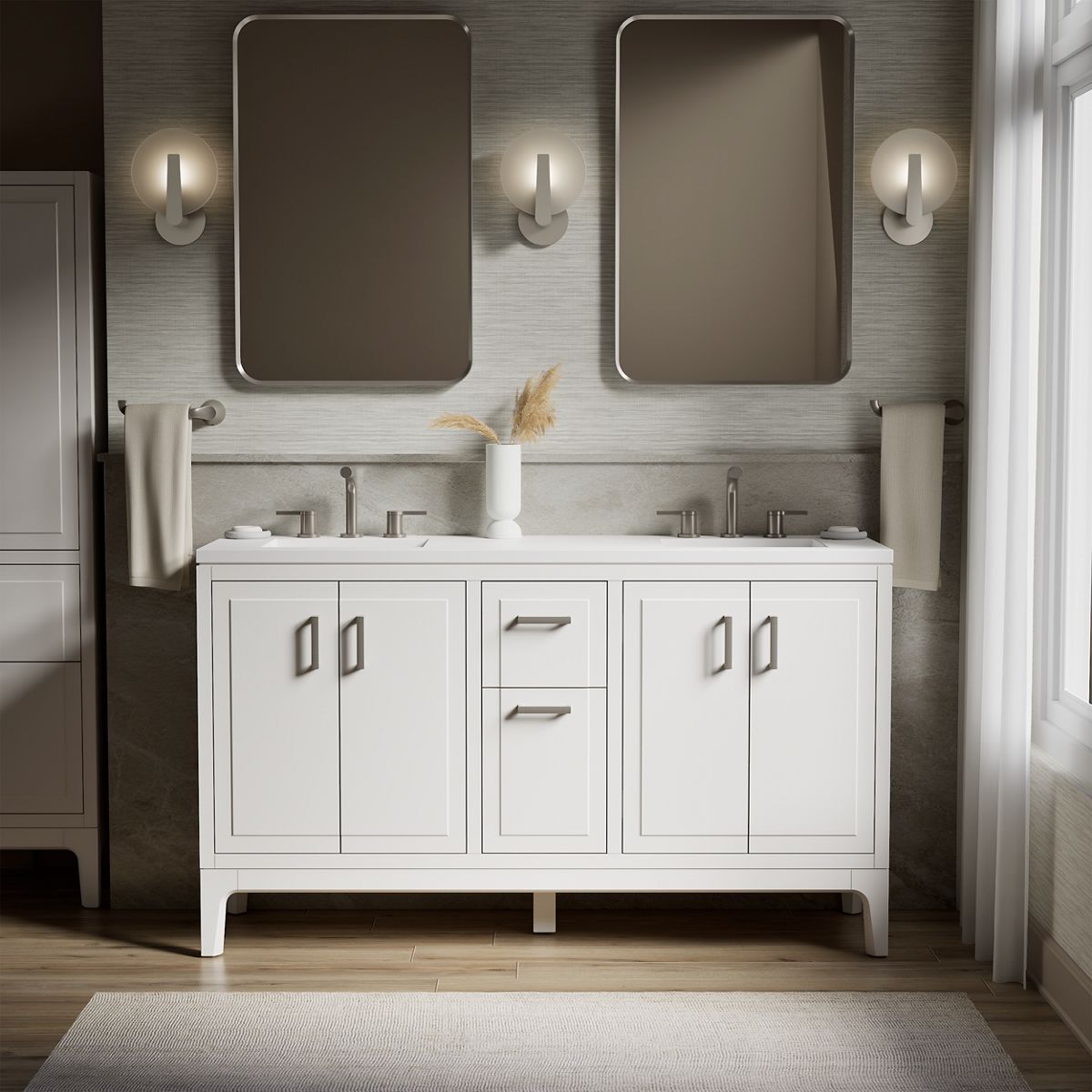 Seer® 60" bathroom vanity cabinet with sinks and quartz top
