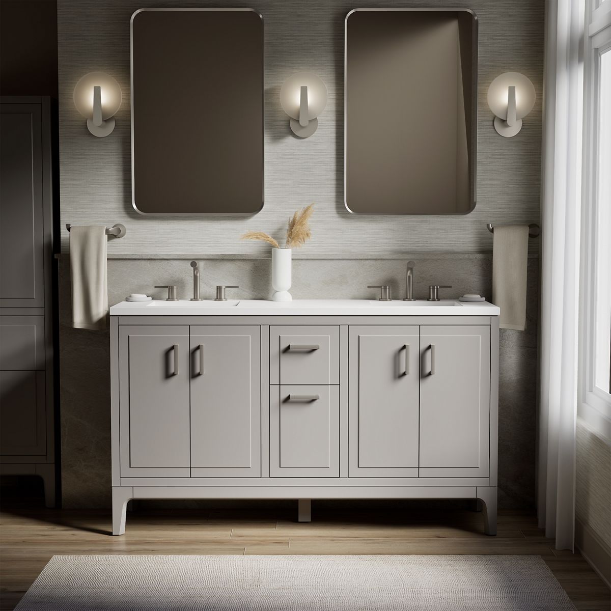 Seer® 60" bathroom vanity cabinet with sinks and quartz top