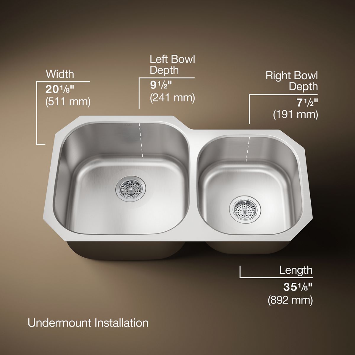 Undertone® 35-1/4 undermount double-bowl kitchen sink