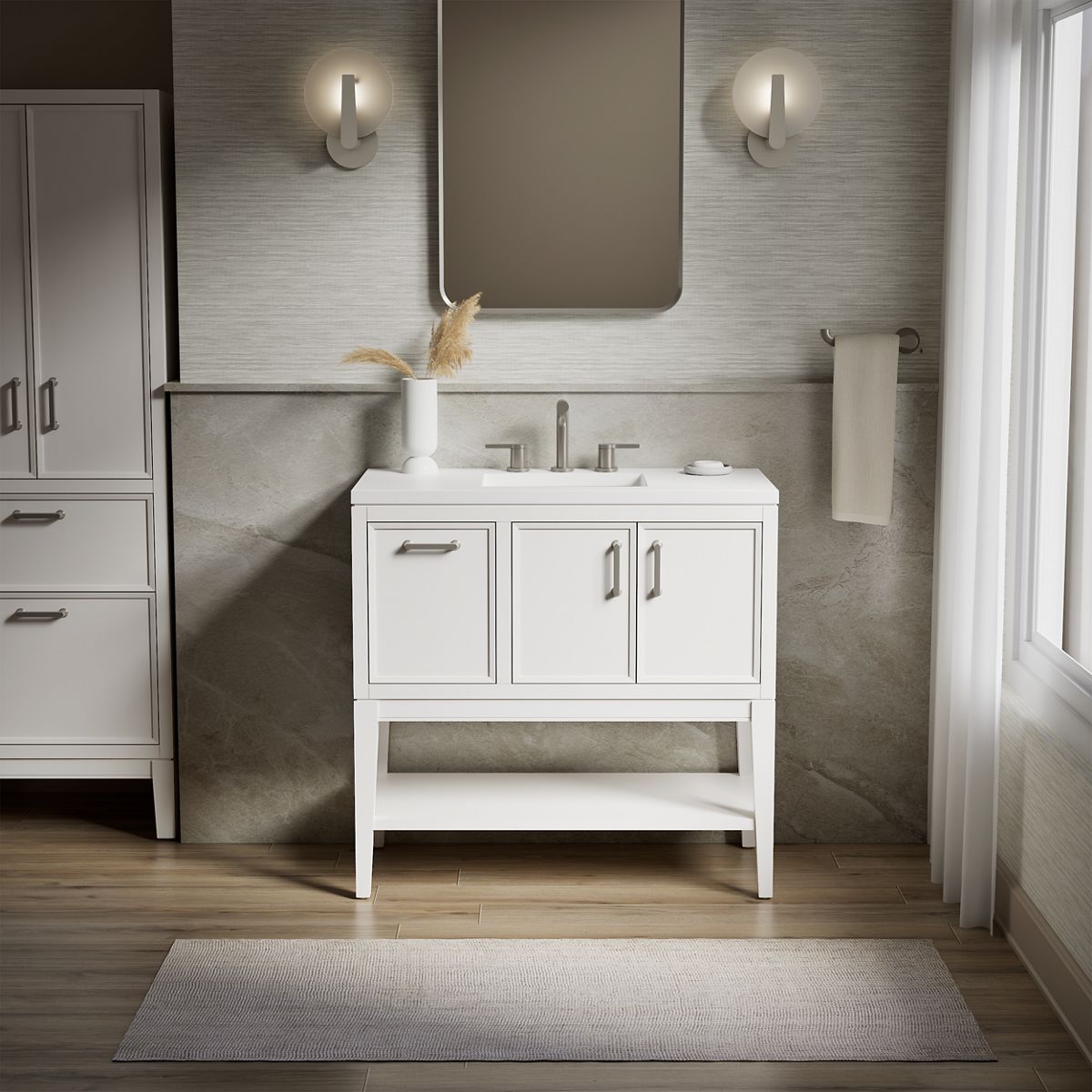 Winnow® 36" bathroom vanity cabinet with sink and quartz top