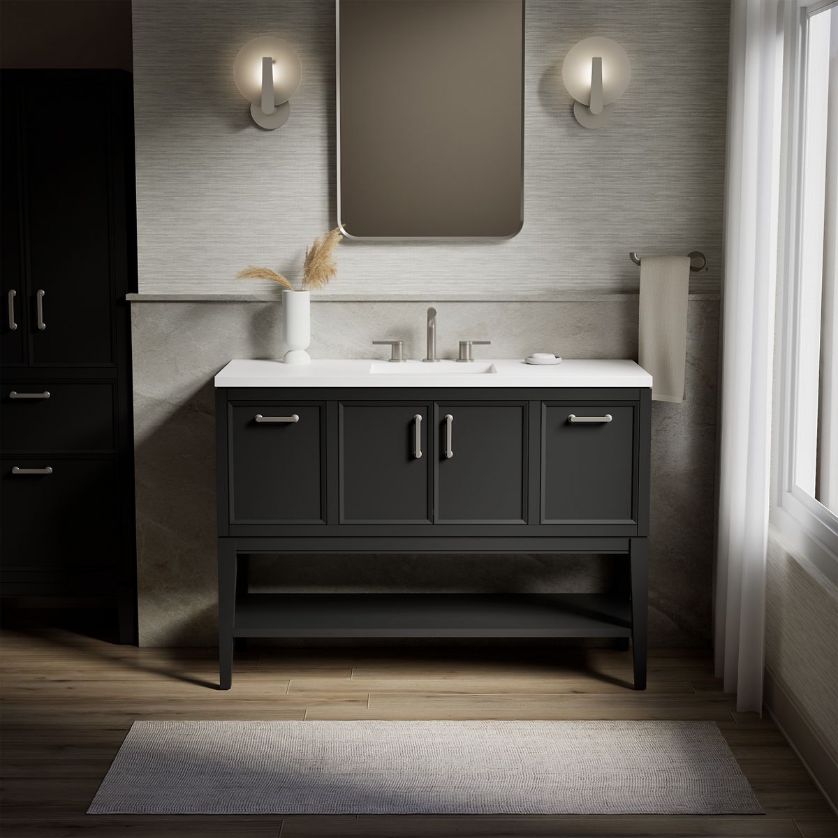 Winnow® 48" bathroom vanity cabinet with sink and quartz top