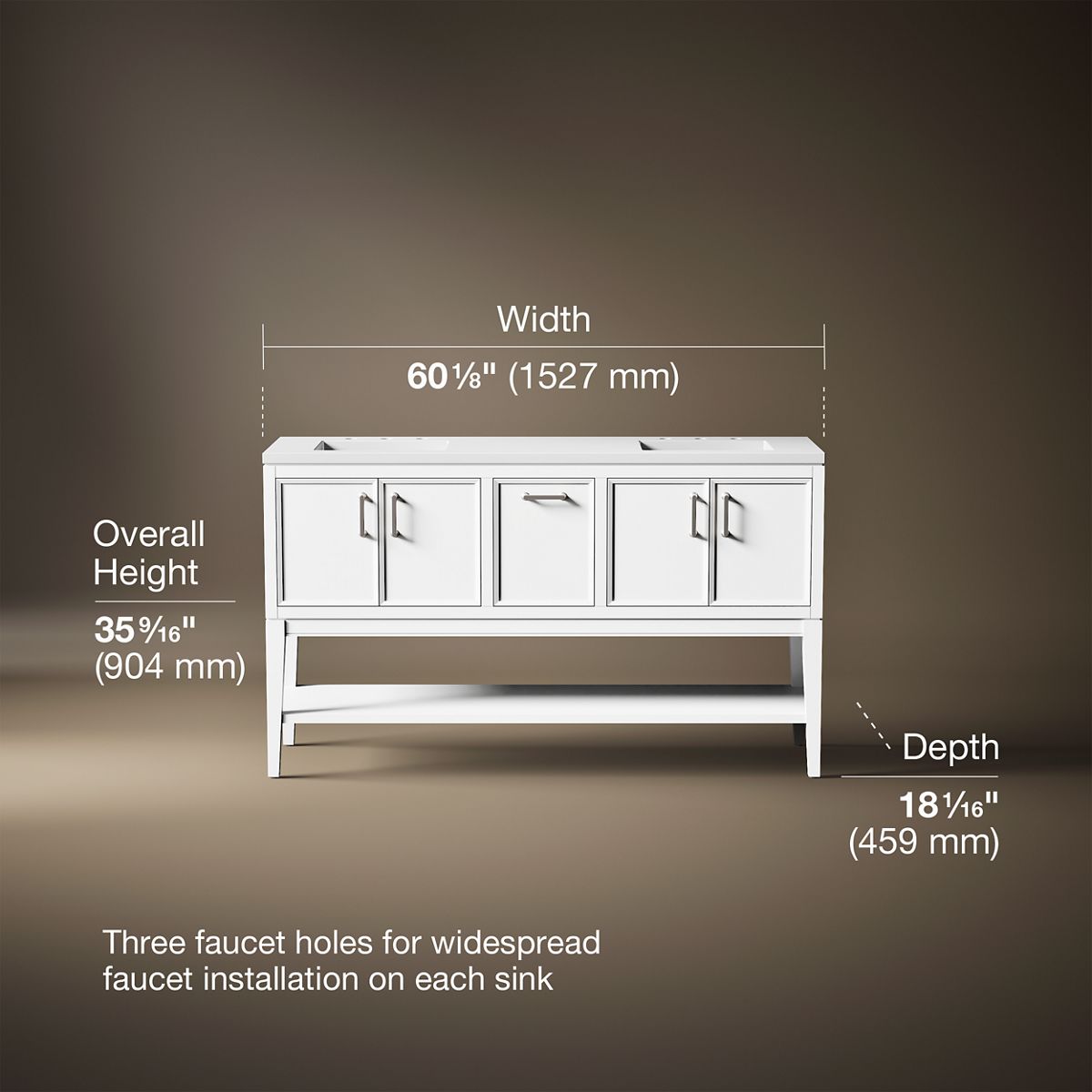Winnow® 60" bathroom vanity cabinet with sinks and quartz top