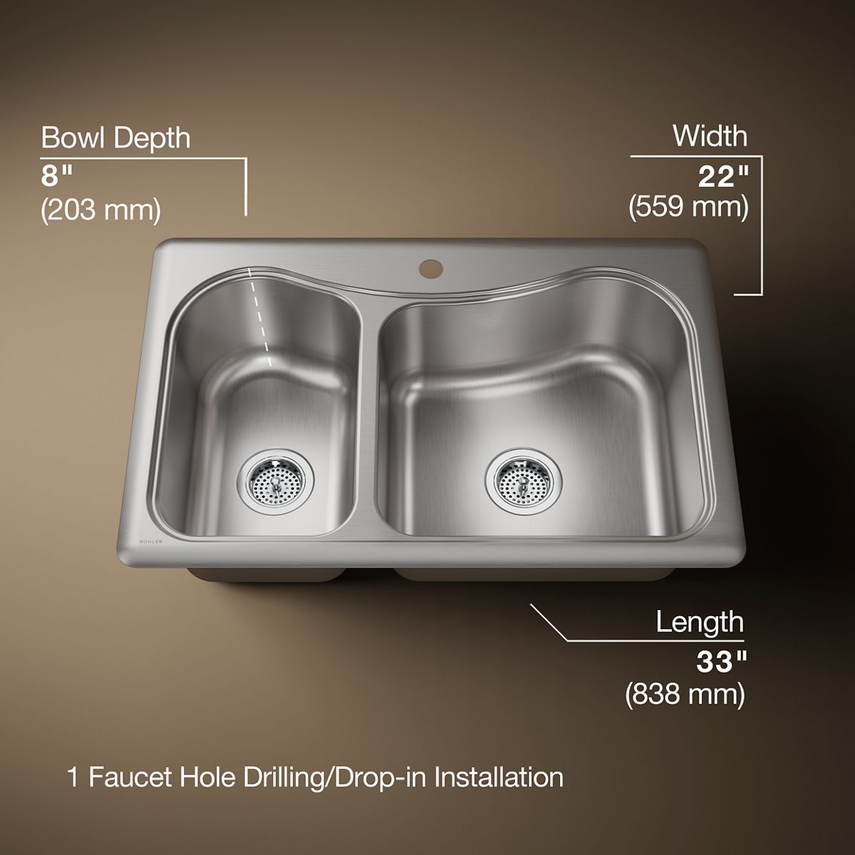 Staccato™ 33" top-mount double-bowl kitchen sink