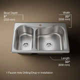 Staccato™ 33" top-mount double-bowl kitchen sink