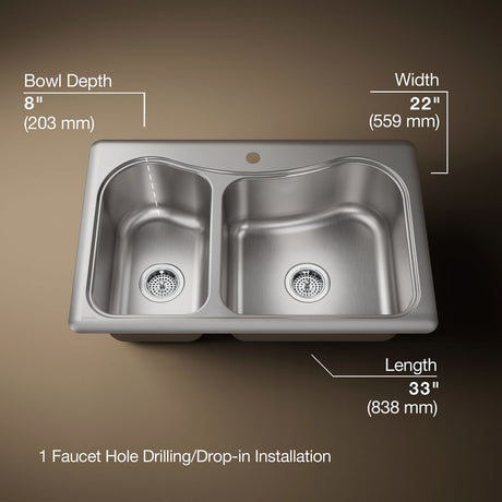 Staccato™ 33" top-mount double-bowl kitchen sink