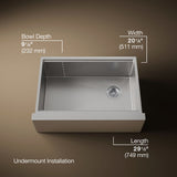 Strive® 29-1/2" undermount single-bowl farmhouse workstation kitchen sink