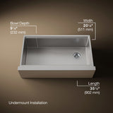 Strive® 35-1/2" undermount single-bowl farmhouse workstation kitchen sink