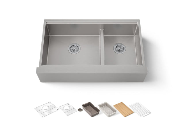 Strive® Smart Divide® 35-1/2” undermount double-bowl farmhouse workstation kitchen sink