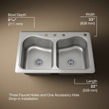 Staccato™ 33" top-mount double-bowl kitchen sink