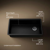 Billings® 32-1/2" undermount single-bowl kitchen sink