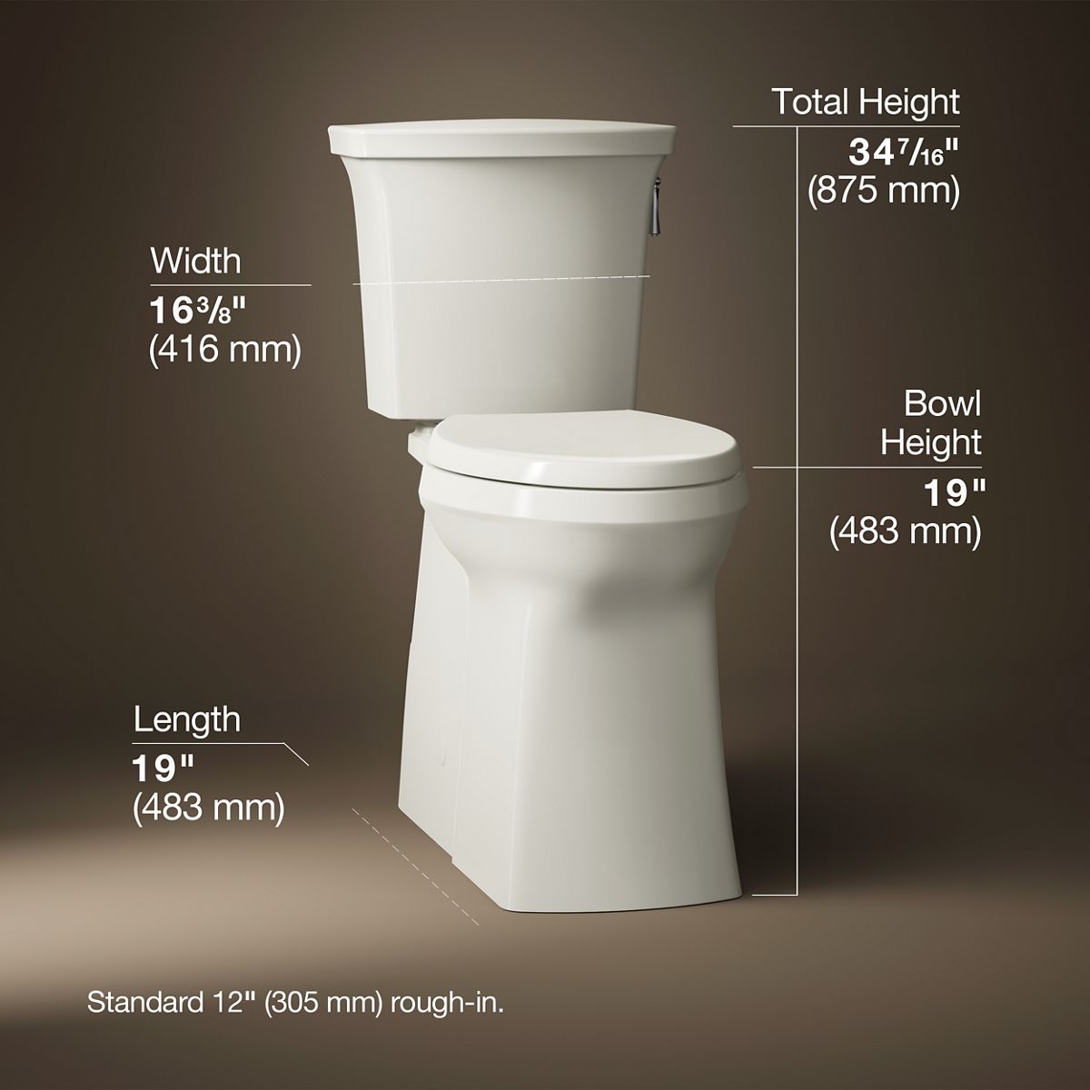 Corbelle® Tall two-piece elongated toilet with skirted trapway, 1.28 gpf