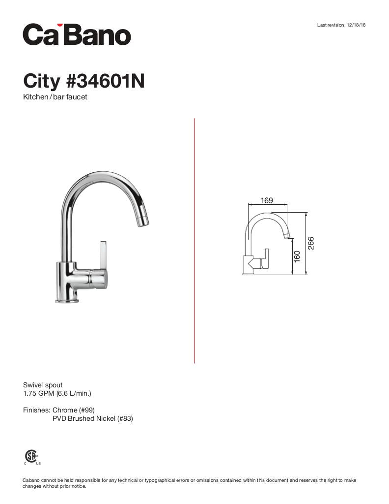 Kitchen/bar faucet with pivoting spout, 1 spray