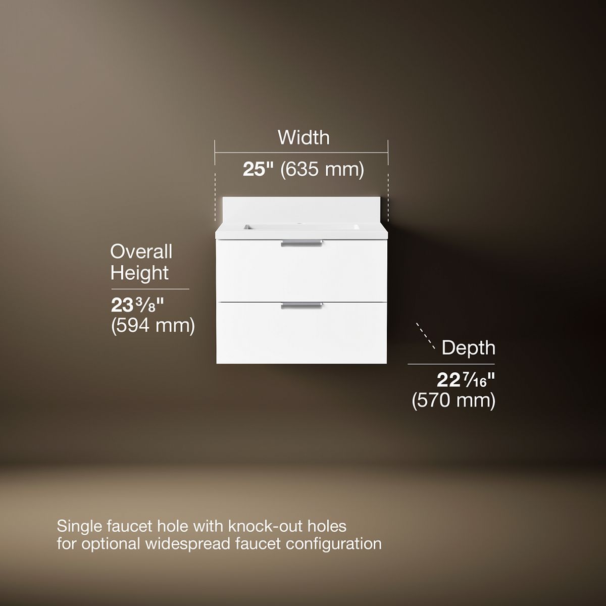 Maxstow® 24" wall-hung bathroom vanity cabinet with sink and quartz top